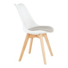 Jídelní židle DAMARA, plast bílý, látka šedo-béžová, buk