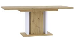 Jídelní stůl JANGA rozkládací 140-180x90 cm, dub artisan a matná bílá