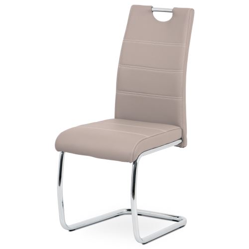 Jídelní židle HC-481 LAN ekokůže lanýžová, bílé prošití, kov chrom