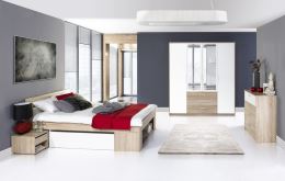 Ložnice MILO (postel 160, komoda 4S, skříň) dub sonoma a bílá