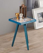 Odkládací příruční stolek RYAN 32x32 cm, masiv borovice, barva modrá, keramická deska
