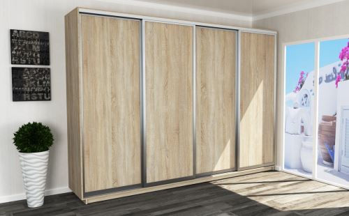 Šatní skříň s posuvnými dveřmi LAMBDA 300 cm, výška 240 cm, dub sonoma