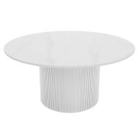 Konferenční stolek MAHIR TYP 1, průměr 80 cm, bílý mramor a MDF bílá
