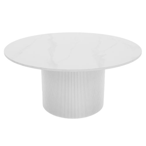 Konferenční stolek MAHIR TYP 1, průměr 80 cm, bílý mramor a MDF bílá