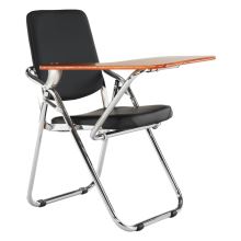 Skládací pracovní židle SONER s deskou na psaní, ekokůže černá, přírodní deska, kov chrom