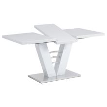 Rozkládací jídelní stůl HT-510 WT 120+40x80 cm, vysoký lesk bílý/nerez
