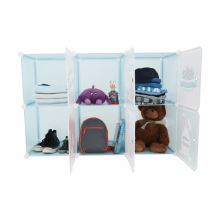 Dětská modulární skříňka EDRIN kov a plast, modrá a dětský vzor