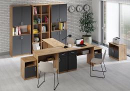 Pracovní stůl OFFICE KIT typ 2, š.110 cm, dub apalačský a šedá, levý (2)