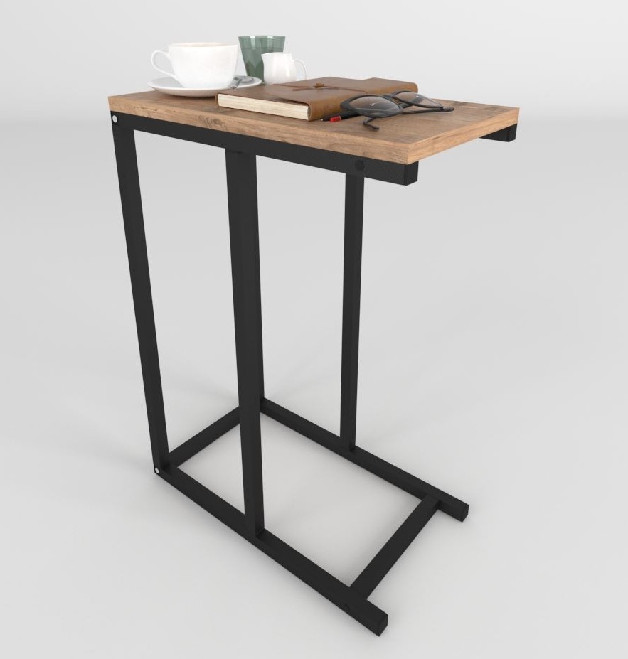 Odkládací příruční stolek PAOLINI 45x25 cm, kov černý lak mat, lamino borovice