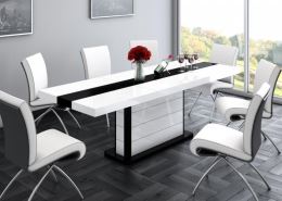 Jídelní stůl PIANOSA 160-210-260x89 cm, senosan bílý a černý vysoký lesk