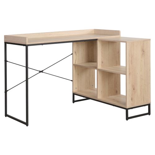 Rohový PC stůl ULOSTOL lamino dub, kov černý matný lak
