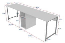 Dvojitý psací stůl TWIN STUDY DESK 240 cm, mramor freesia, kov černý matný lak (8)