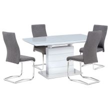 Rozkládací jídelní stůl HT-440 WT 140+40x80 cm, vysoký lesk bílý + sklo