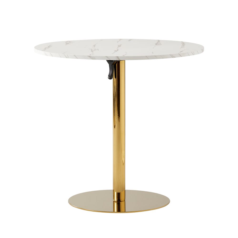 Jídelní stůl LAMONT průměr 80 cm, MDF laminovaná světlý mramor, ocel gold chrom zlatý