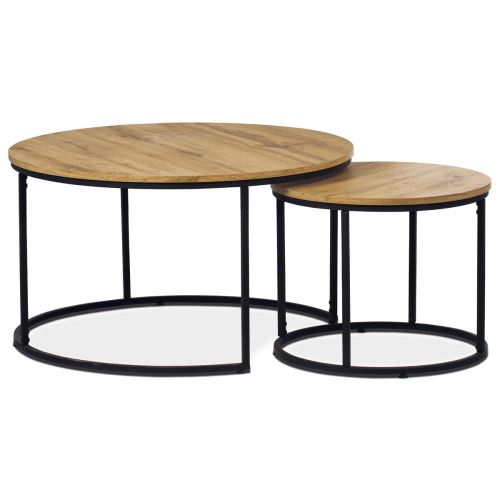 Set 2 ks stolků AF-3002 OAK MDF divoký dub, kov černý lak mat