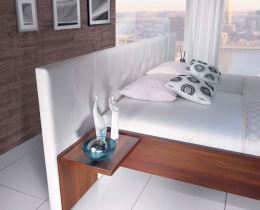 Čalouněná postel MONDO s bukovými prvky, český výrobek