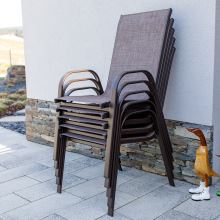 Zahradní stohovatelná židle ALDERA ocel hnědá, textilie hnědý melír