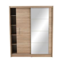 Skříň s posuvnými dveřmi a zrcadlem LOW 180 cm, dub sonoma