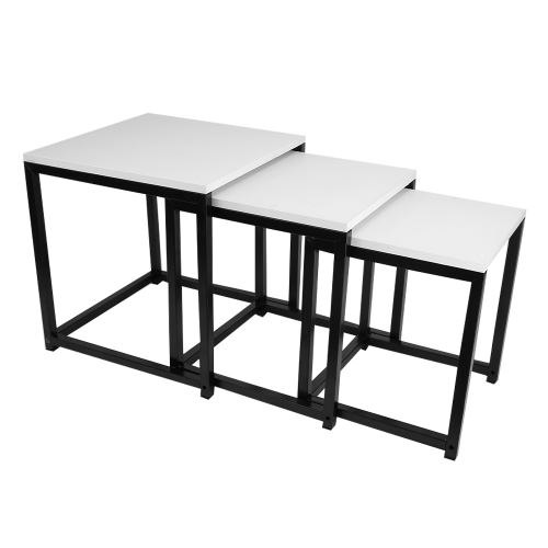 Set 3 ks odkládacích stolků KASTLER NEW TYP 3 MDF bílá matná, kov černý lak