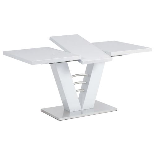 Rozkládací jídelní stůl HT-510 WT 120+40x80 cm, vysoký lesk bílý/nerez