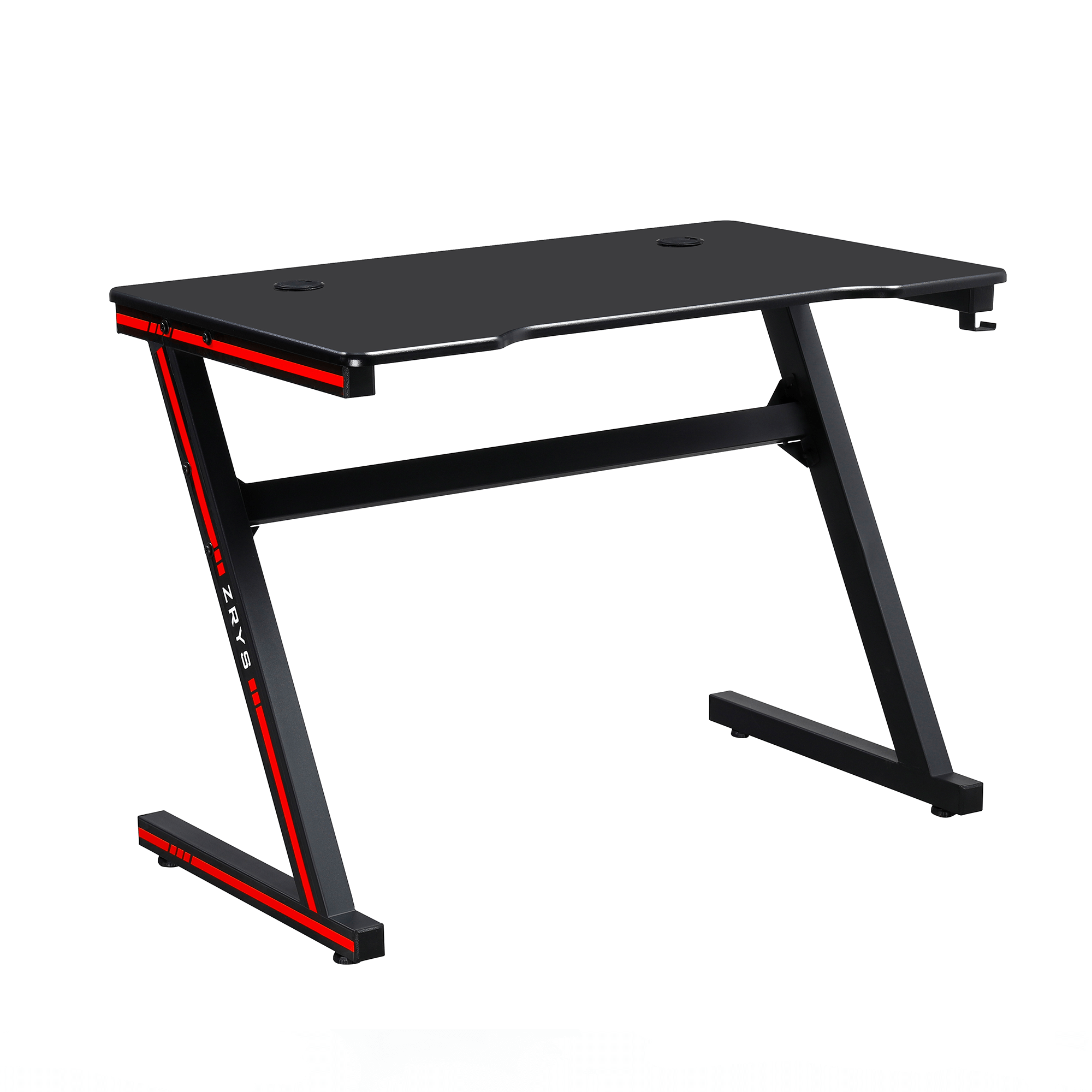 Herní počítačový stůl MACKENZIE 100 cm, MDF PVC fólie a kov černý, červené nálepky