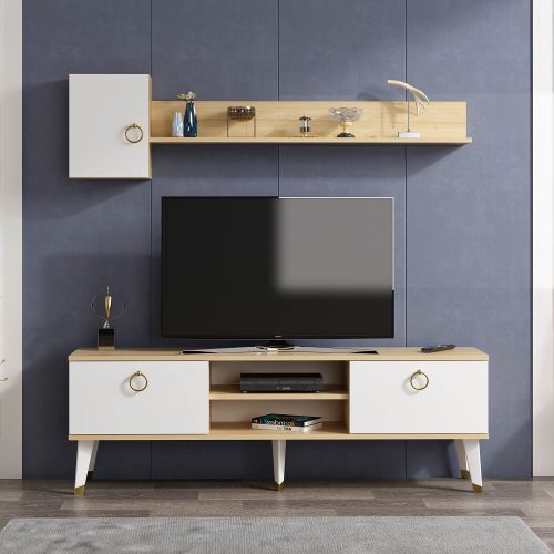 Obývací stěna VERBAL 150 cm, lamino dub a matná bílá