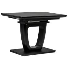 Jídelní stůl HT-430 BK 110+40x75 cm, černá skleněná deska, MDF a černý matný lak