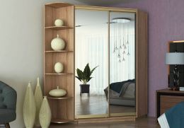 Šatní skříň rohová CORA 140/220 cm, dub sonoma a zrcadlo (2)