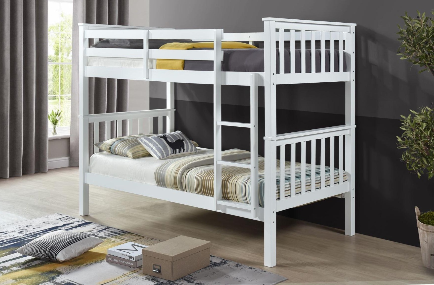 Dřevěná patrová postel TWINS 90x200 cm, barva matná bílá
