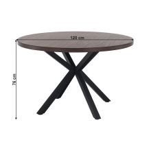 Jídelní stůl MEDOR průměr 120 cm, MDF dezén tmavý dub, kov černý lak