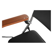 Skládací pracovní židle TEKER s deskou na psaní, ekokůže černá, přírodní deska, kov chrom