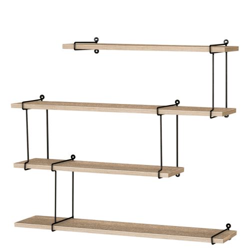 Poličky nástěnné P-065 OAK, š. 80 cm, MDF dekor dub, kov černý lak mat