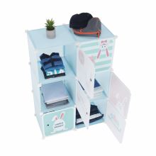 Dětská modulární skříňka EDRIN kov a plast, modrá a dětský vzor