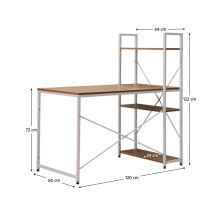PC stůl VEINA víceúčelový praktický stůl, lamino dub, kov bílý lak