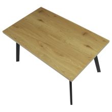 Jídelní stůl HT-740 OAK, 140x85 cm, MDF fólie 3D dekor divoký dub, kov černý lak mat
