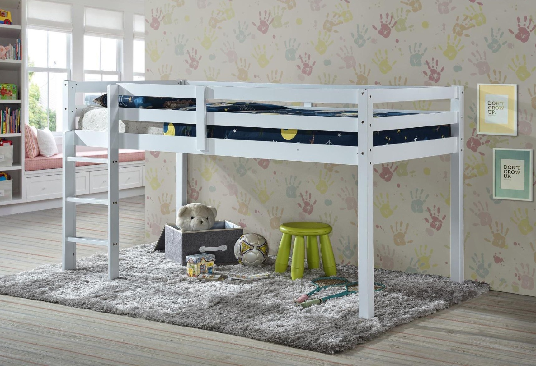 Dřevěná vyvýšená patrová postel BRONY 90x200 cm, barva matná bílá