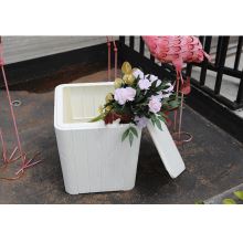 Zahradní úložný box IBLIS příruční stolek, plast bílý s dekorem dřeva