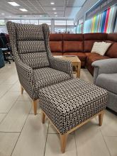 Křeslo KRYŠTOF II. + taburet, látka Stamford 32 béž.hnědá vzor, český výrobek, VÝPRODEJ expo