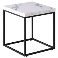 Odkládací příruční stolek CT-V2004 WT MDF bílý mramor, kov černý matný lak