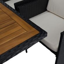 Zahradní ratanový set MELFORD umělý ratan černý, látka krémová, masiv akácie (27)