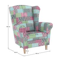 Křeslo ušák CHARLOT látka patchwork M1 (11)