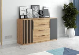 Komoda VARGA 160 cm, dub kraft zlatý a matná černá Komoda VARGA 160 cm, dub kraft zlatý a matná černá