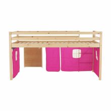 Postel ALZENA s PC stolem, 90x200 cm, borovicové dřevo, látka růžová